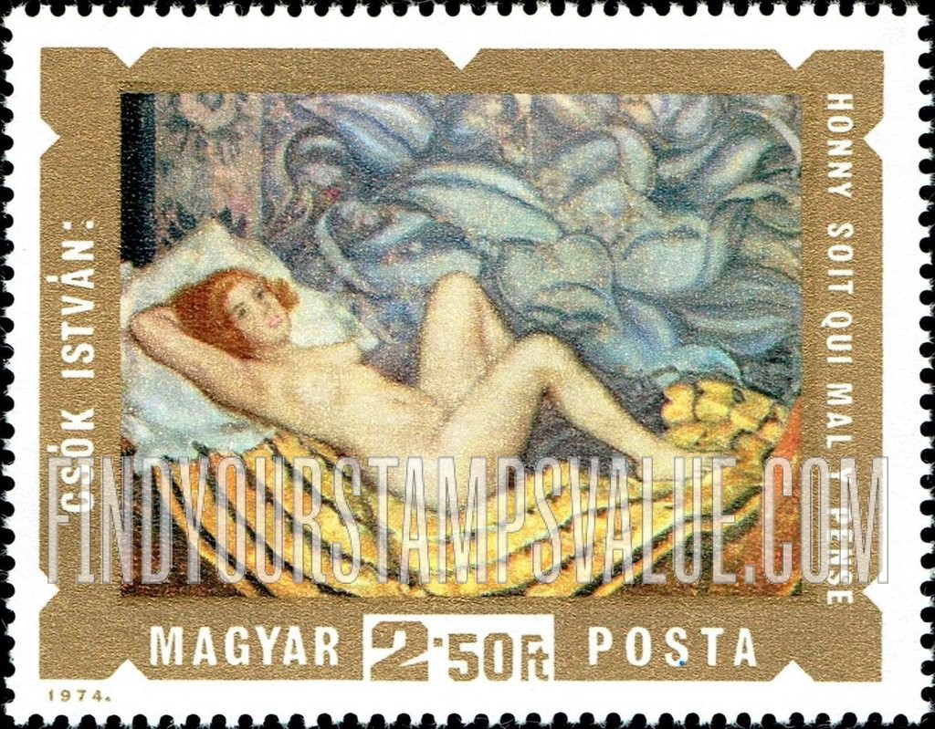 FindYourStampsValue: Paintings of Nudes: Resting Woman, by Istvan Csok, horizontal