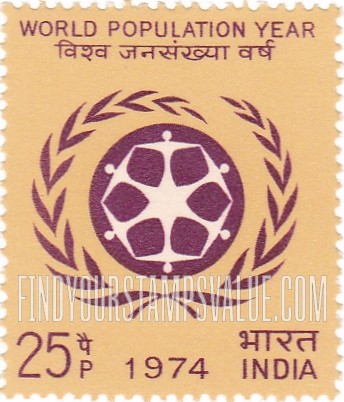 FindYourStampsValue: Republic of India: World Population Year emblem - भारत गणराज्य: विश्व जनसंख्या वर्ष का चिह्न