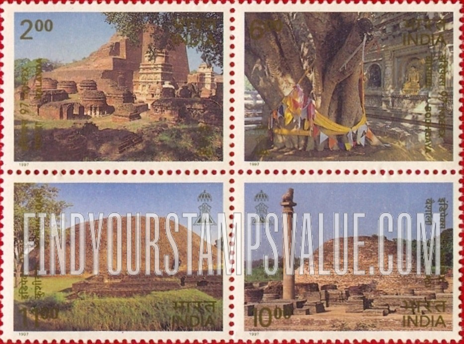 FindYourStampsValue: Republic of India: Buddhist sites, INDIPEX 97 - भारत गणराज्य: बौद्ध स्थल, इंडिपेक्स 97
