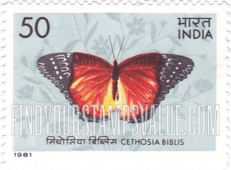 FindYourStampsValue: Republic of India: Cethosia biblis - भारत गणराज्य: सिथोसिया बिब्लिस