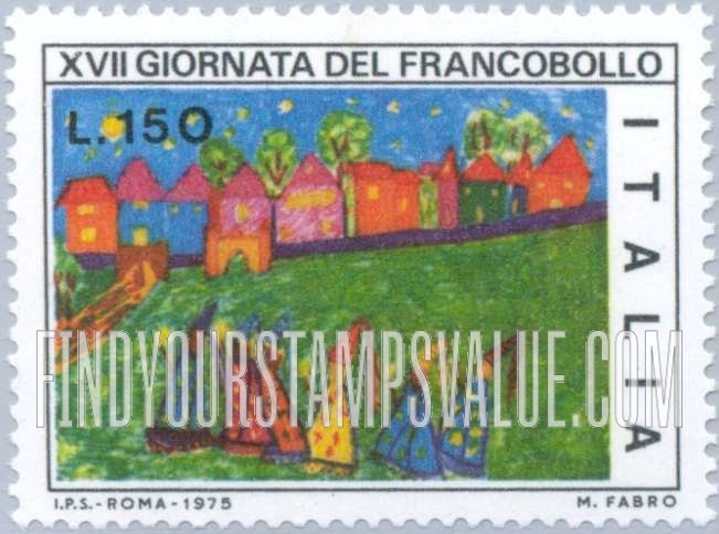 FindYourStampsValue: Village and procession, horizontal
