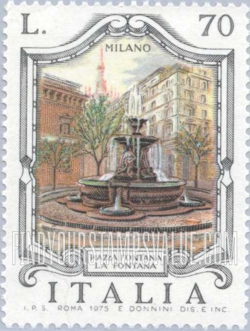 FindYourStampsValue: Fountain Type of 1973: Piazza Fontana, Milan