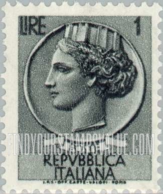 FindYourStampsValue: “Italia” after Syracusean Coin: Italia Type of 1953-54 and 1955-58