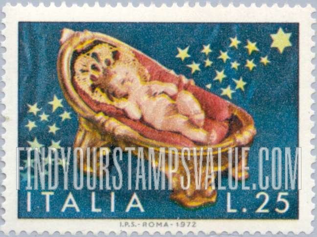 FindYourStampsValue: Christmas: Christ Child in cradle, horizontal