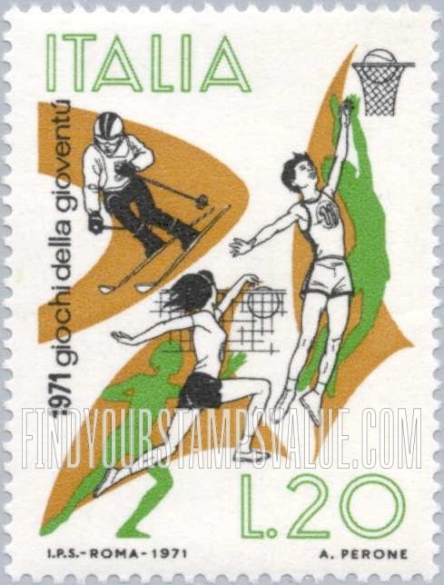 FindYourStampsValue: Skiing,  Basketball,  Volleyball