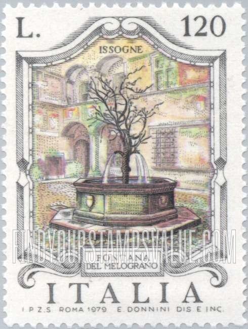 FindYourStampsValue: Fountain Type of 1973: Pomegranate Fountain, Issogne Castle