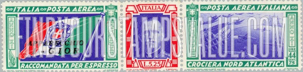 FindYourStampsValue: AIR POST - Balbo’s Trans-Atlantic Flight Issue: Italian Flag, King Victor Emmanuel III, scene arranged horizontally
