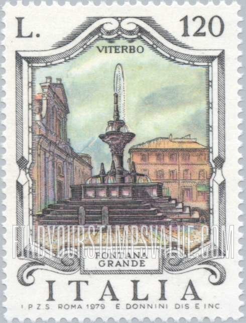 FindYourStampsValue: Fountain Type of 1973: Great Fountain, Viterbo