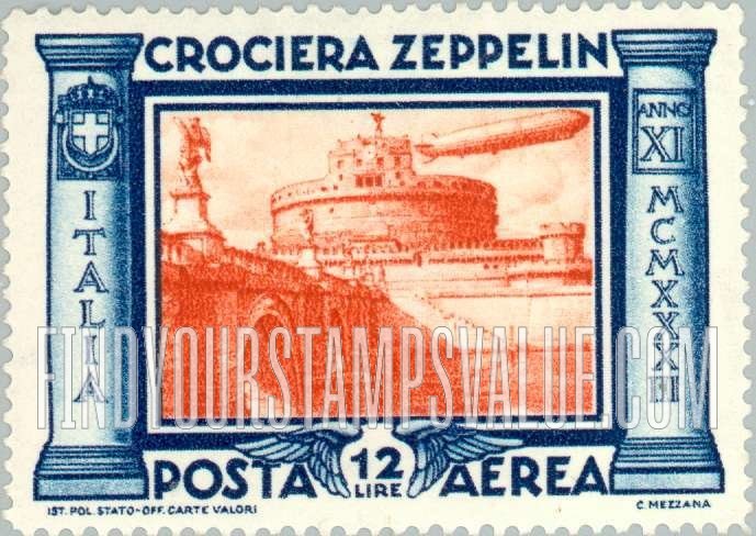 FindYourStampsValue: AIR POST - Graf Zeppelin Issue: St. Angelo Castle and Bridge