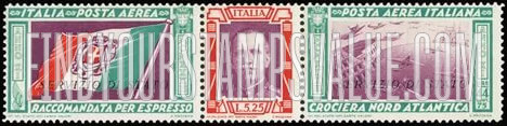FindYourStampsValue: AIR POST OFFICIAL - Balbo Flight Type of Air Post Stamp of 1933 Overprinted and “SERVIZIO DI STATO”: Italian Flag, King Victor Emmanuel III, scene arranged horizontally