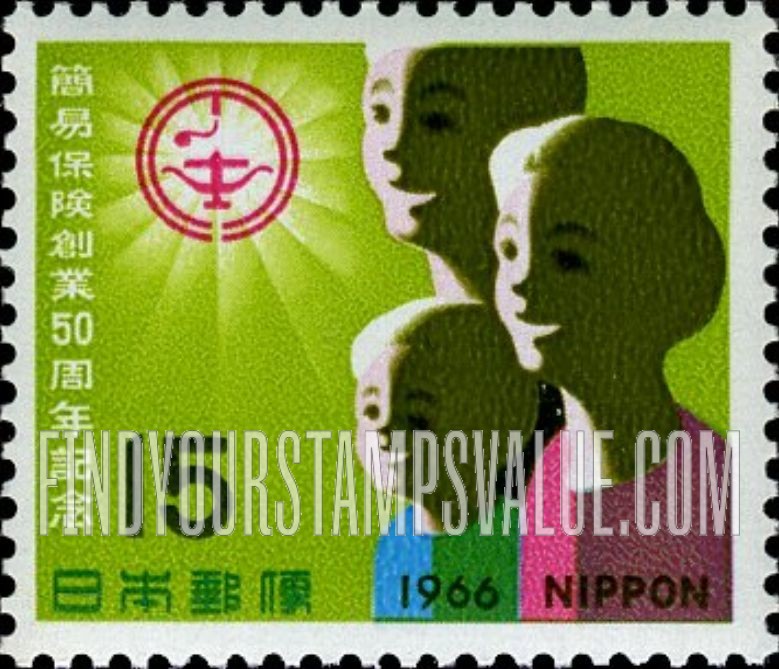 FindYourStampsValue: Emblem of Post Office Life Insurance and Family - 簡易保険の徽章と家族