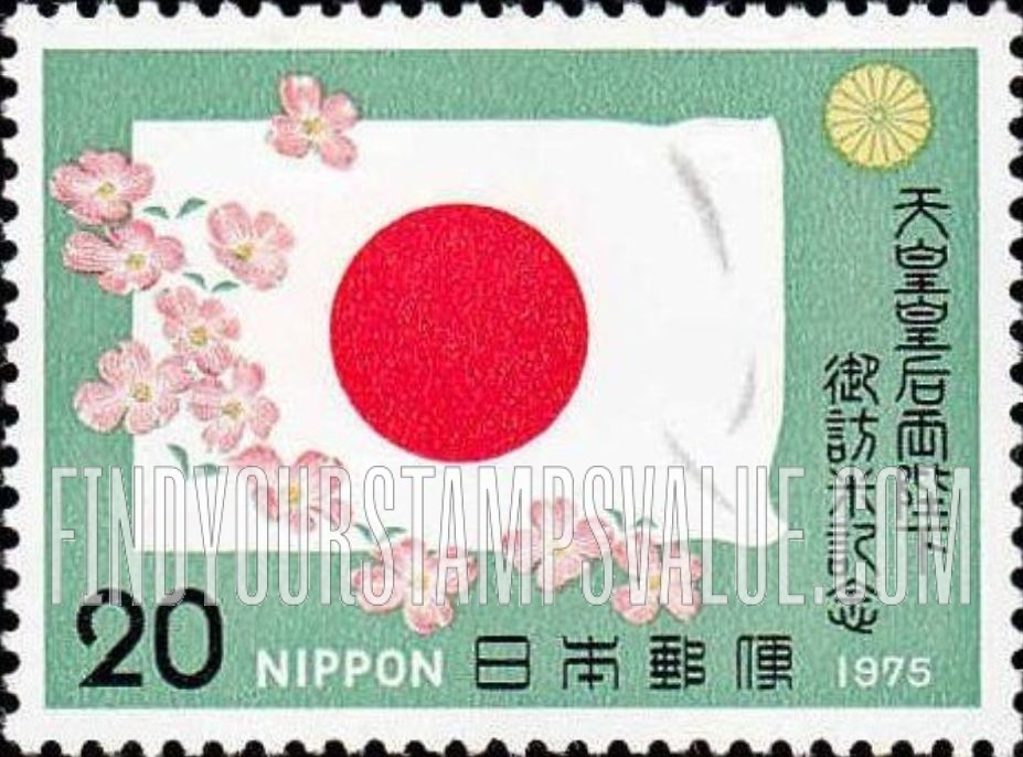 FindYourStampsValue: Japanese Flag and Dogwood - 日本の旗とミズキ属