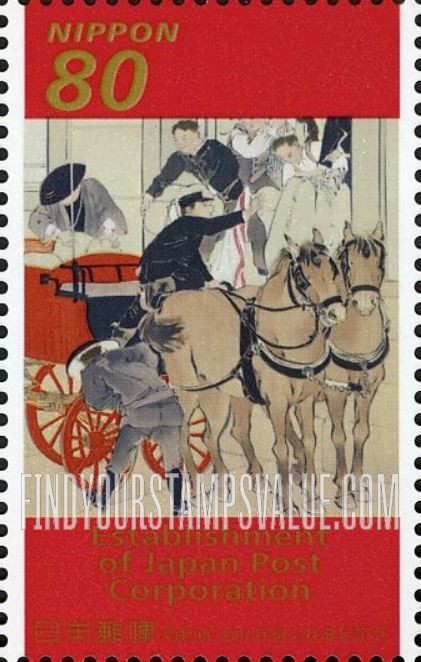 FindYourStampsValue: Postal workers loading mail coach - 郵便馬車積込風景