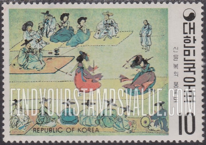 FindYourStampsValue: Sword Dance, by Shin Yun-bok - 쌍검대무 (신윤복)