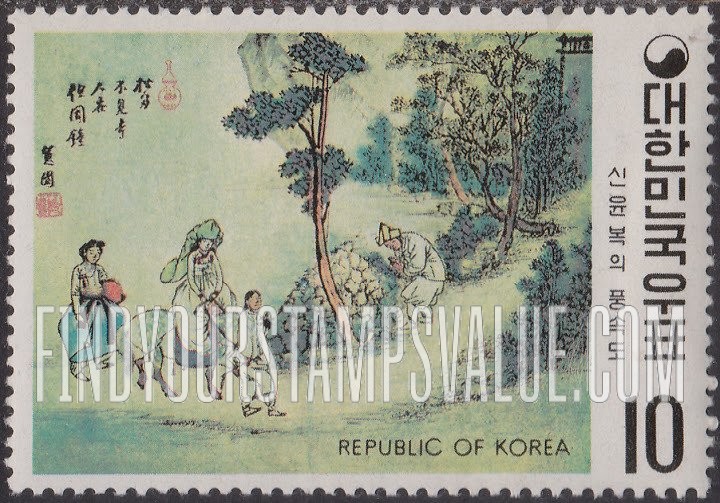 FindYourStampsValue: Lady Travelling with Servants, by Shin Yun-bok - 문종심사 (신윤복)