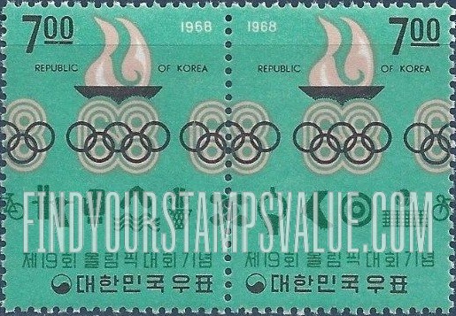 FindYourStampsValue: Olympic Flame, "68" and Symbols of Various Sport Events - 올림픽 성화, "68", 다양한 운동경기의 상징