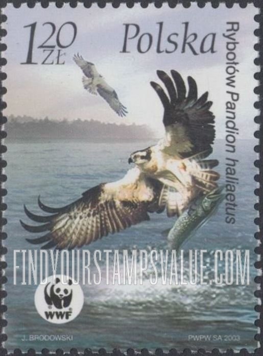 FindYourStampsValue: Worldwide Fund for Nature (WWF): Adult flying with fish in talons