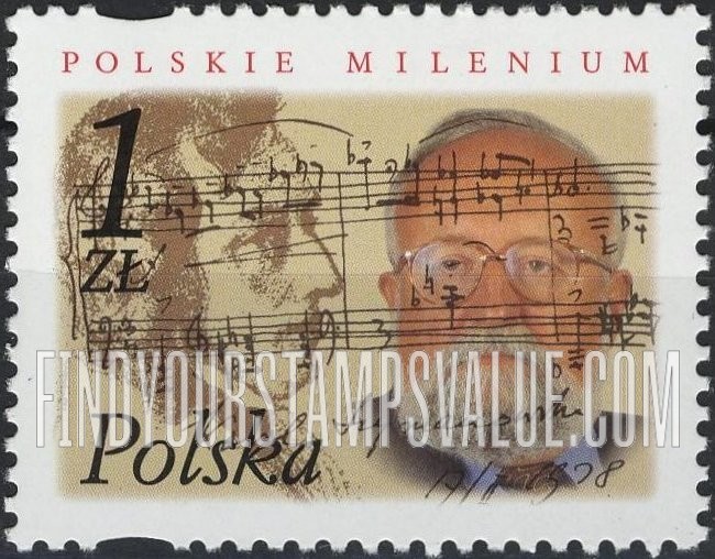 FindYourStampsValue: Millennium: Composers rzysztof Penderecki and Frederic Chopin, Mazurka No. 10, Opus 50, by Karol Szymanowski