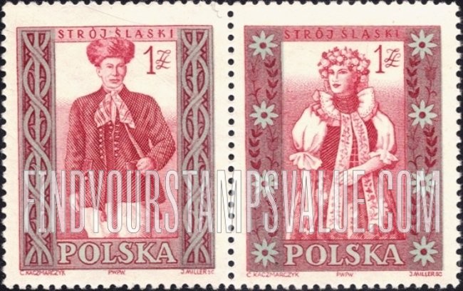 FindYourStampsValue: Regional Costumes: Man and Woman from Silesia