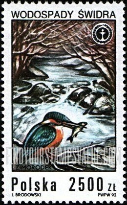 FindYourStampsValue: Waterfalls: Zimorodek (kingfisher)