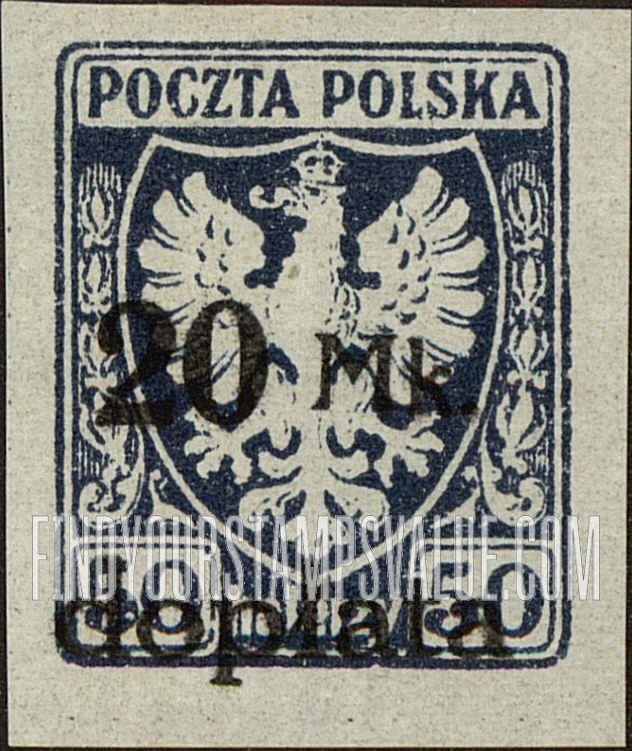 FindYourStampsValue: POSTAGE DUE - Polish eagle: Regular Issue of 1919 Surcharged