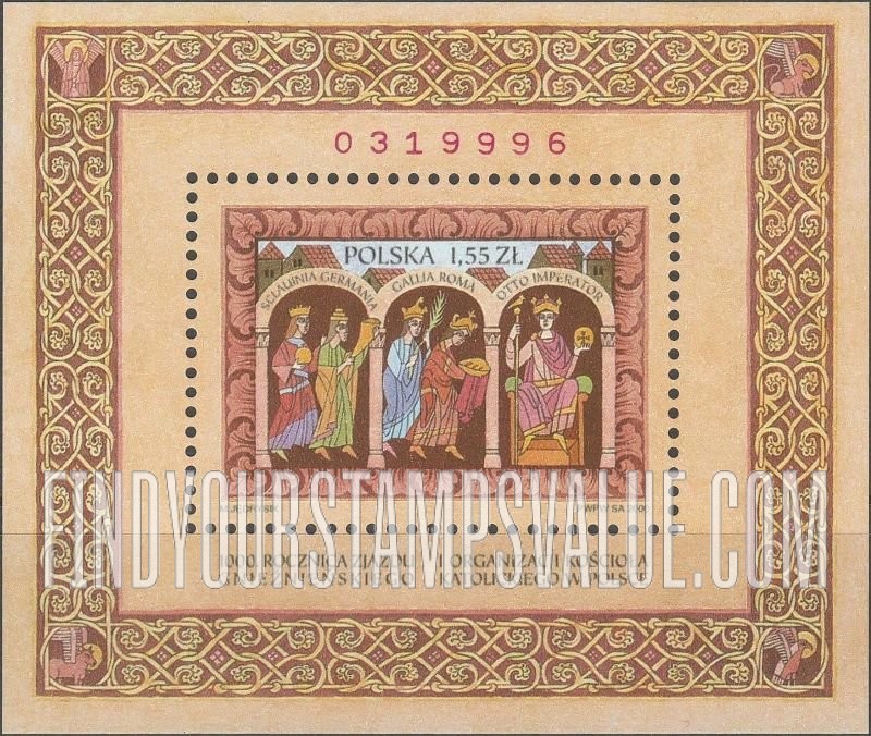 FindYourStampsValue: Gniezno Summit, 1000th Anniversary: Sclaunia, Germania, Gallia, Roma and Otto III, horizontal
