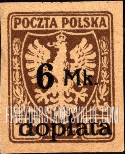 FindYourStampsValue: POSTAGE DUE - Polish eagle: Regular Issue of 1919 Surcharged