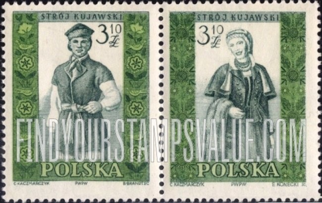 FindYourStampsValue: Regional Costumes: Man and Woman from Kujawy
