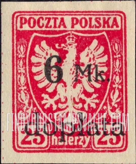 FindYourStampsValue: POSTAGE DUE - Polish eagle: Regular Issue of 1919 Surcharged