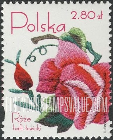 FindYourStampsValue: Embroidered roses from Lowicz region