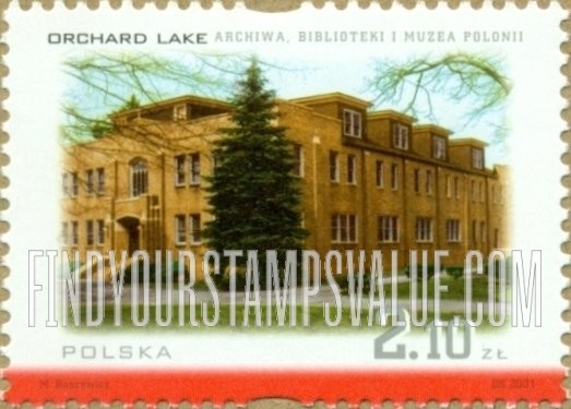 FindYourStampsValue: Polish Cultural Buildings in North America: Polonia Archives, Library and Museum, Orchard Lake, Mich