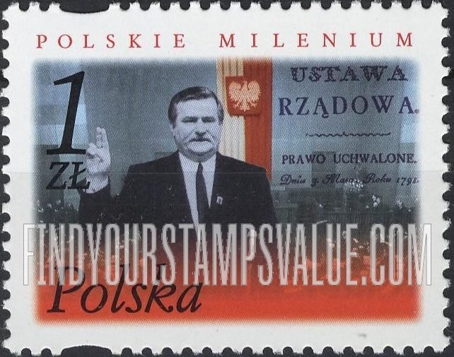FindYourStampsValue: Millennium: President Lech Walesa taking oath, cover of May 1791 Constitution