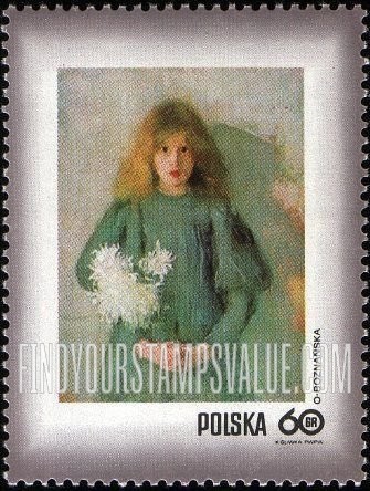 FindYourStampsValue: Paintings of Women: Girl with Chrysanthemums, by Olga Boznanska (1865-1940)