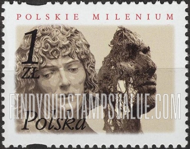 FindYourStampsValue: Millennium: Head of John the Apostle, by Veit Stoss, and self-sculpture, by Magdalena Abakanowicz