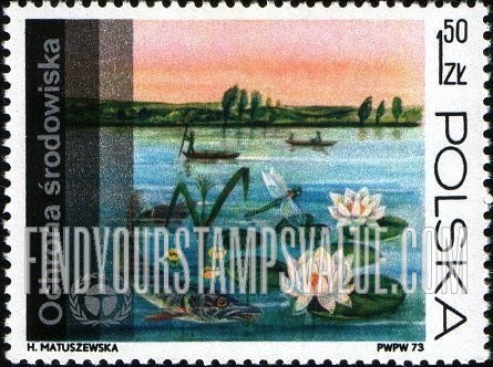 FindYourStampsValue: Human Environment Emblem and: Pond with fish and water lilies