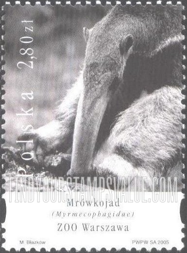 FindYourStampsValue: Zoo Animals: Myrmecophagidae, Warsaw Zoo