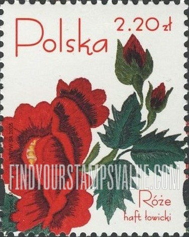 FindYourStampsValue: Embroidered roses from Lowicz region