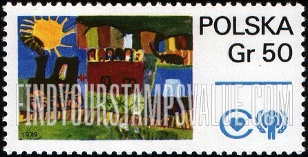 FindYourStampsValue: Children’s Paintings: Train and IYC Emblem
