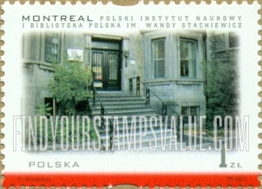 FindYourStampsValue: Polish Cultural Buildings in North America: Poland Scientific Institute and Wanda Stachiewicz Polish Library, Montreal