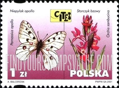 FindYourStampsValue: Endangered Flora and Fauna: Parnassius apollo, Orchis sambucina