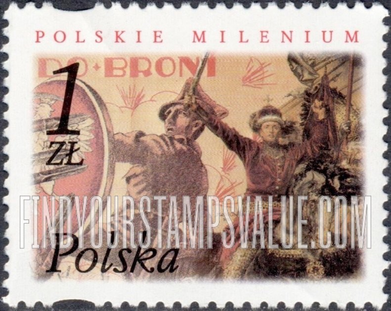 FindYourStampsValue: Millennium: Detail from 1920 poster and painting, Battle of Grunwald, by Jan Matejko