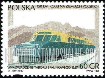 FindYourStampsValue: Polish Railways, 150th Anniversary: Combustion fuel powered train, 1927