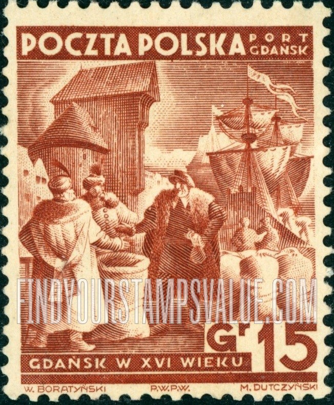 FindYourStampsValue: POLISH OFFICES ABROAD - Polish Merchants Selling Wheat in Danzig, 16th Century