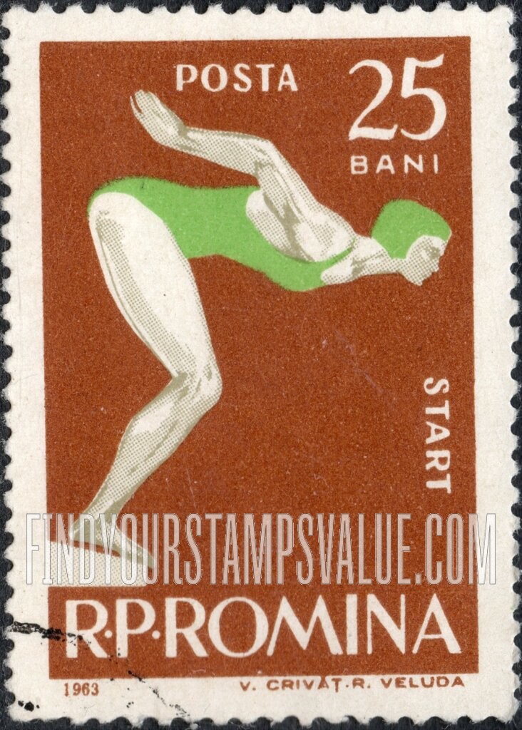FindYourStampsValue: Woman Swimmer at Start