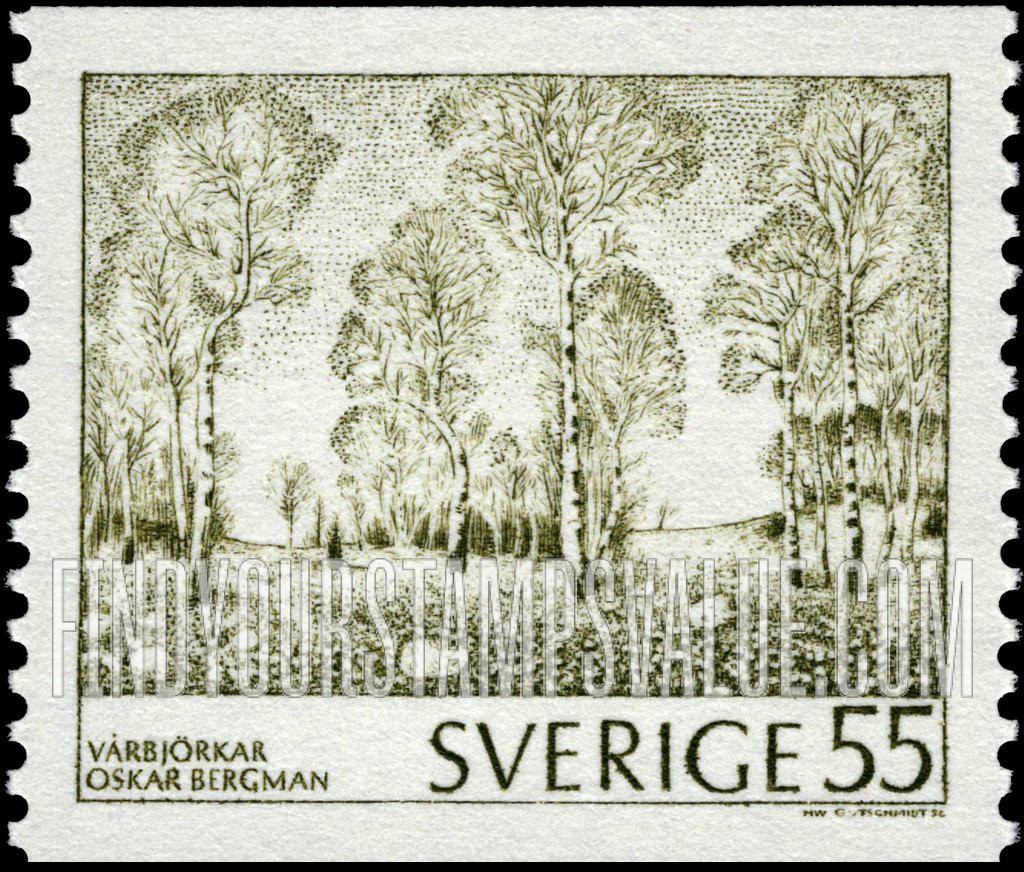 FindYourStampsValue: Spring Birches, by Oskar Bergman