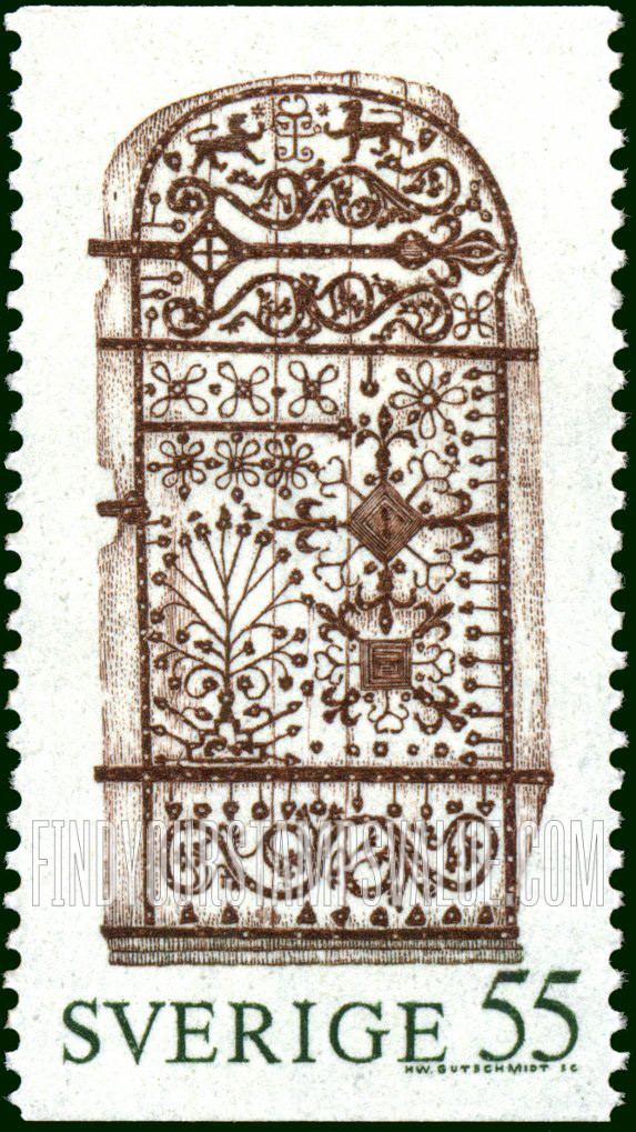 FindYourStampsValue: Door with Iron Fittings, Bjorksta Church, Vastmanland
