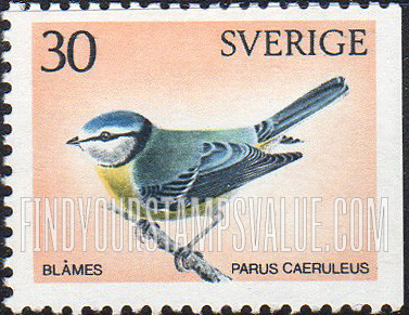 FindYourStampsValue: Birds: Blue titmouse