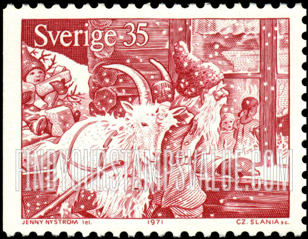 FindYourStampsValue: Christmas Elf and Goat Bringing Gifts