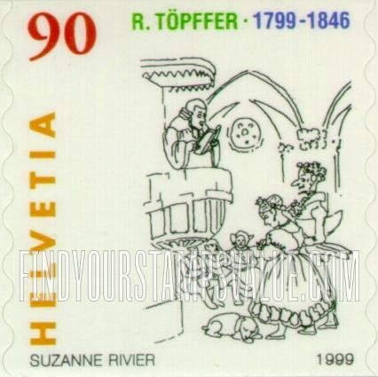 FindYourStampsValue: Federal Administration, Comic Book, “Les Amours de Monsieur Vieux Bois”, by Rodolphe Töpffer (1799-1846): Standing with his lady to be married