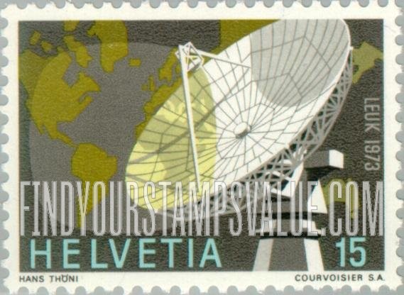 FindYourStampsValue: Federal Administration: Earth Satellite Station, Leuk, World Map